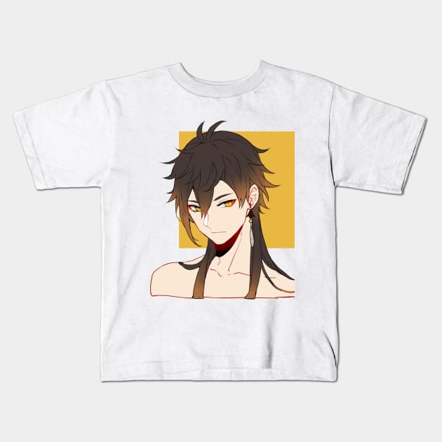 Genshin Impact - Zhongli Long Hair with Background Kids T-Shirt by MykaAndSalmon